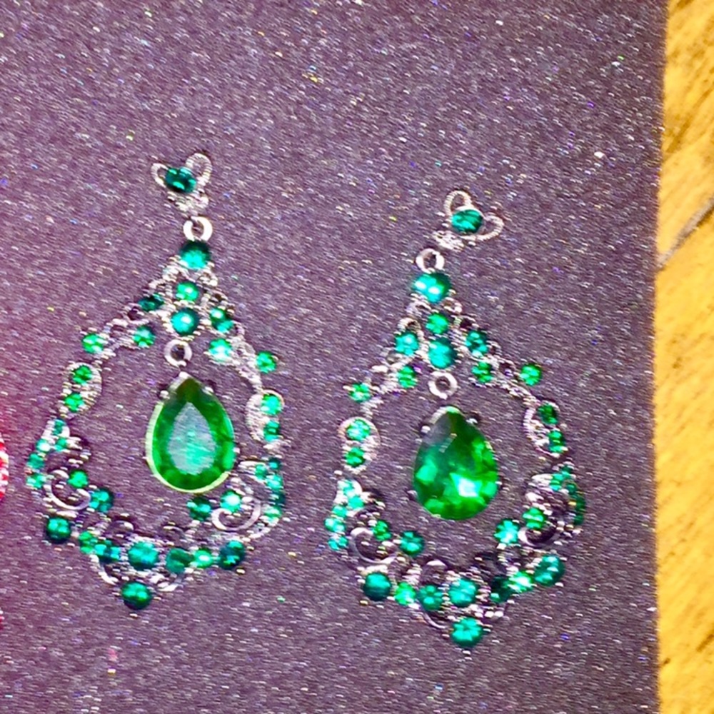Emerald Rhinestone Earrings Pageant/Prom/Formal